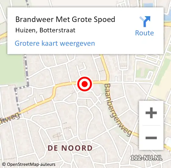 Locatie op kaart van de 112 melding: Brandweer Met Grote Spoed Naar Huizen, Botterstraat op 27 oktober 2020 12:14