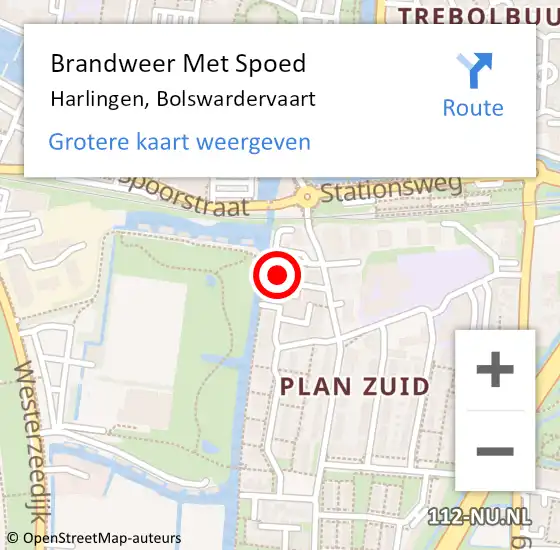 Locatie op kaart van de 112 melding: Brandweer Met Spoed Naar Harlingen, Bolswardervaart op 22 mei 2014 23:33