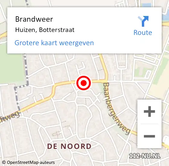 Locatie op kaart van de 112 melding: Brandweer Huizen, Botterstraat op 27 oktober 2020 12:19