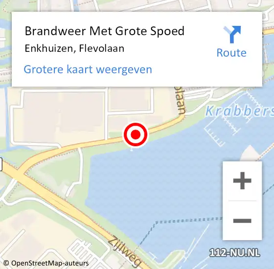 Locatie op kaart van de 112 melding: Brandweer Met Grote Spoed Naar Enkhuizen, Flevolaan op 27 oktober 2020 12:26