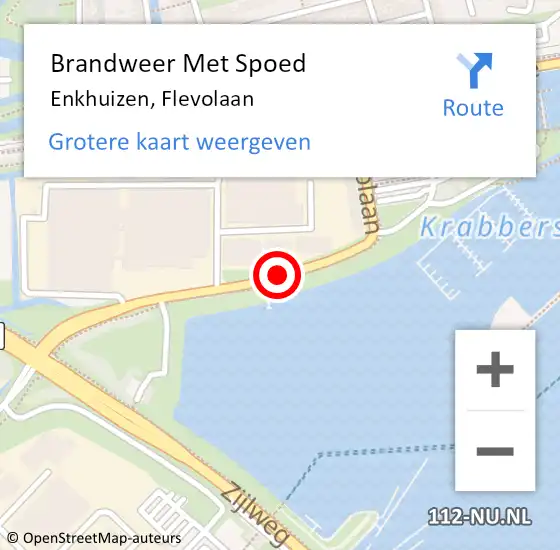 Locatie op kaart van de 112 melding: Brandweer Met Spoed Naar Enkhuizen, Flevolaan op 27 oktober 2020 12:54