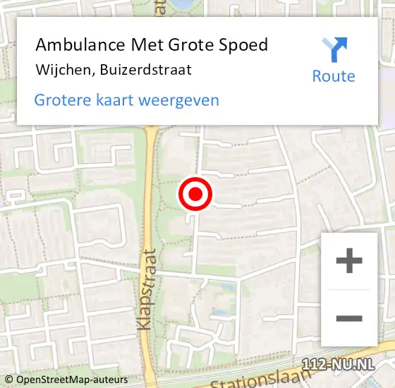Locatie op kaart van de 112 melding: Ambulance Met Grote Spoed Naar Wijchen, Buizerdstraat op 27 oktober 2020 13:12
