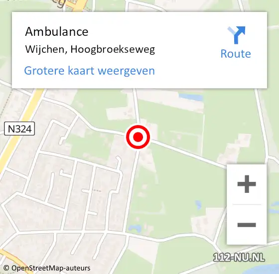 Locatie op kaart van de 112 melding: Ambulance Wijchen, Hoogbroekseweg op 27 oktober 2020 13:19