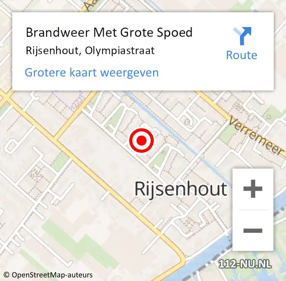 Locatie op kaart van de 112 melding: Brandweer Met Grote Spoed Naar Rijsenhout, Olympiastraat op 27 oktober 2020 13:31