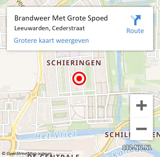 Locatie op kaart van de 112 melding: Brandweer Met Grote Spoed Naar Leeuwarden, Cederstraat op 22 mei 2014 23:55