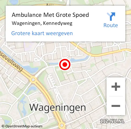 Locatie op kaart van de 112 melding: Ambulance Met Grote Spoed Naar Wageningen, Kennedyweg op 27 oktober 2020 15:57
