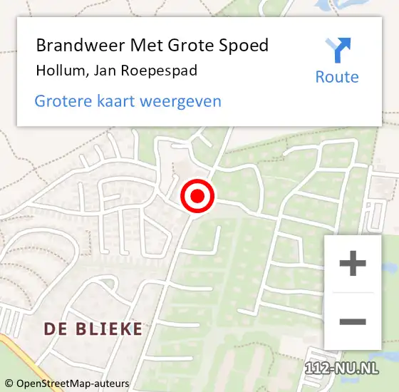Locatie op kaart van de 112 melding: Brandweer Met Grote Spoed Naar Hollum, Jan Roepespad op 27 oktober 2020 18:19