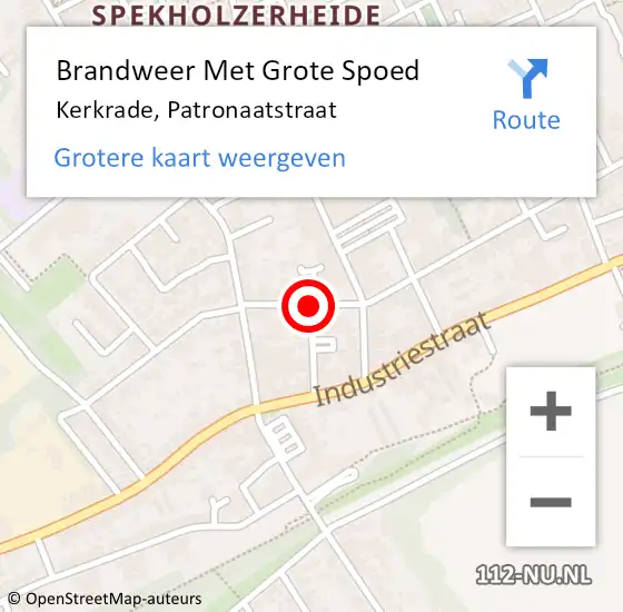 Locatie op kaart van de 112 melding: Brandweer Met Grote Spoed Naar Kerkrade, Patronaatstraat op 27 oktober 2020 19:00