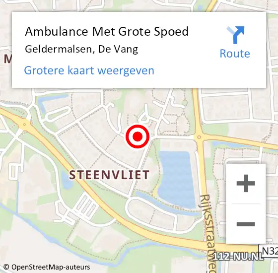 Locatie op kaart van de 112 melding: Ambulance Met Grote Spoed Naar Geldermalsen, De Vang op 27 oktober 2020 19:08