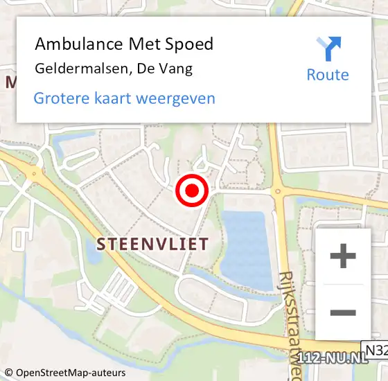 Locatie op kaart van de 112 melding: Ambulance Met Spoed Naar Geldermalsen, De Vang op 27 oktober 2020 19:14