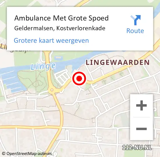 Locatie op kaart van de 112 melding: Ambulance Met Grote Spoed Naar Geldermalsen, Kostverlorenkade op 27 oktober 2020 20:18