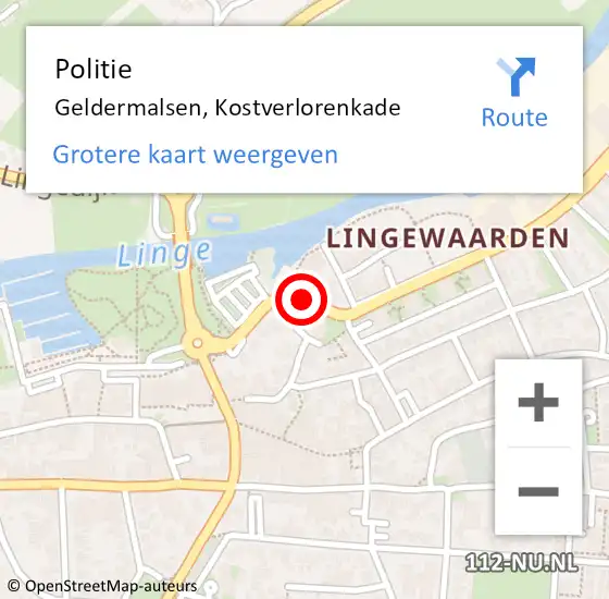 Locatie op kaart van de 112 melding: Politie Geldermalsen, Kostverlorenkade op 27 oktober 2020 20:19