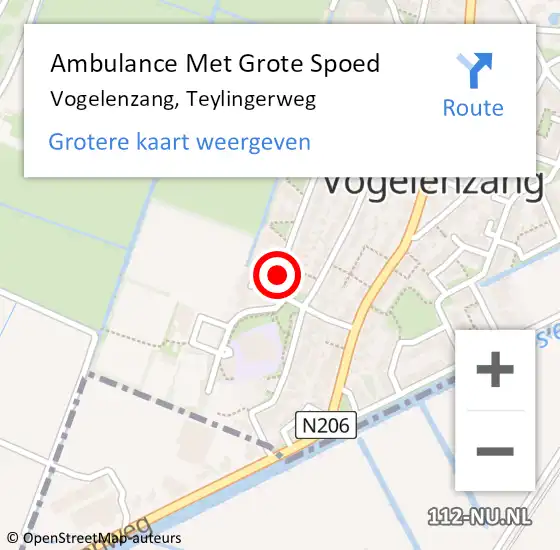 Locatie op kaart van de 112 melding: Ambulance Met Grote Spoed Naar Vogelenzang, Teylingerweg op 27 oktober 2020 20:25