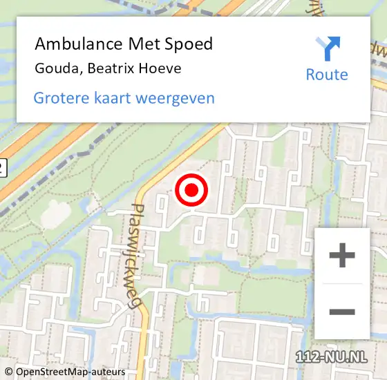 Locatie op kaart van de 112 melding: Ambulance Met Spoed Naar Gouda, Beatrix Hoeve op 27 oktober 2020 21:53