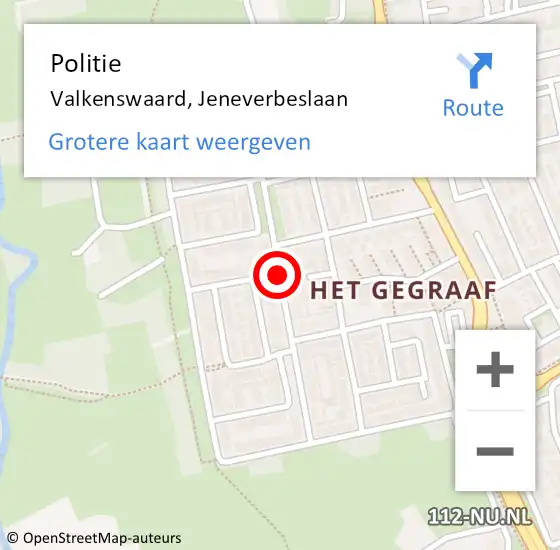 Locatie op kaart van de 112 melding: Politie Valkenswaard, Jeneverbeslaan op 27 oktober 2020 22:50