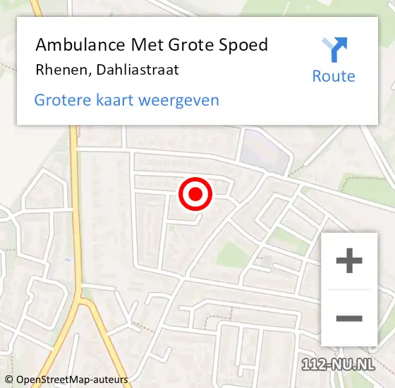 Locatie op kaart van de 112 melding: Ambulance Met Grote Spoed Naar Rhenen, Dahliastraat op 28 oktober 2020 07:34