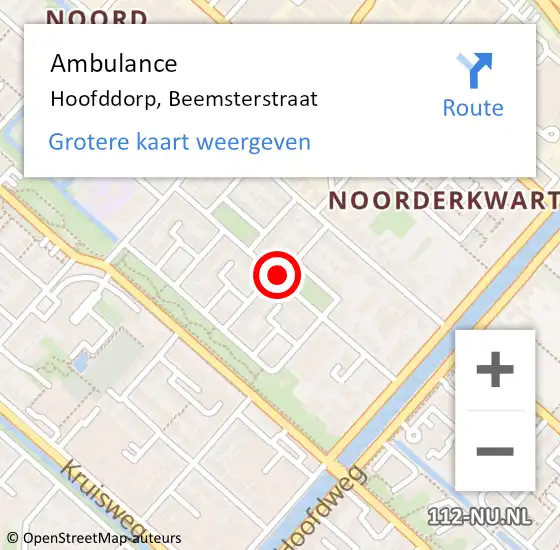 Locatie op kaart van de 112 melding: Ambulance Hoofddorp, Beemsterstraat op 28 oktober 2020 08:27