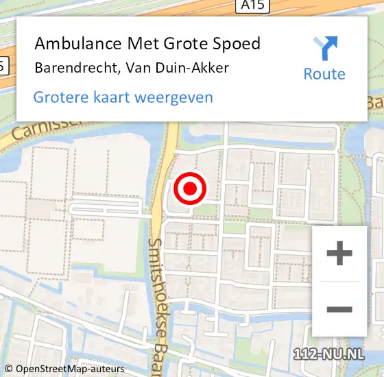 Locatie op kaart van de 112 melding: Ambulance Met Grote Spoed Naar Barendrecht, Van Duin-Akker op 28 oktober 2020 08:36