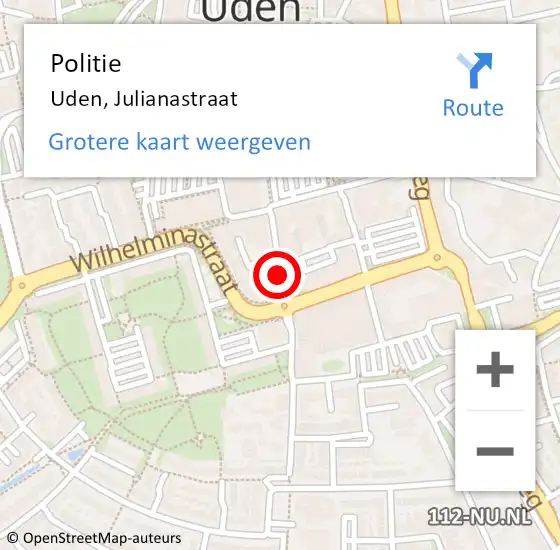 Locatie op kaart van de 112 melding: Politie Uden, Julianastraat op 28 oktober 2020 09:08