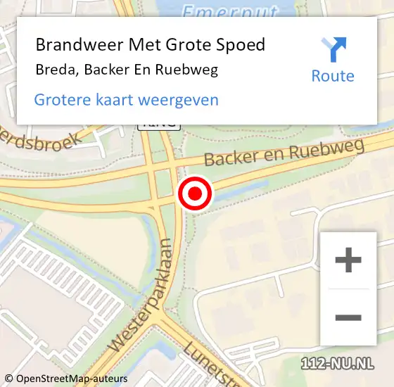 Locatie op kaart van de 112 melding: Brandweer Met Grote Spoed Naar Breda, Backer En Ruebweg op 28 oktober 2020 09:56