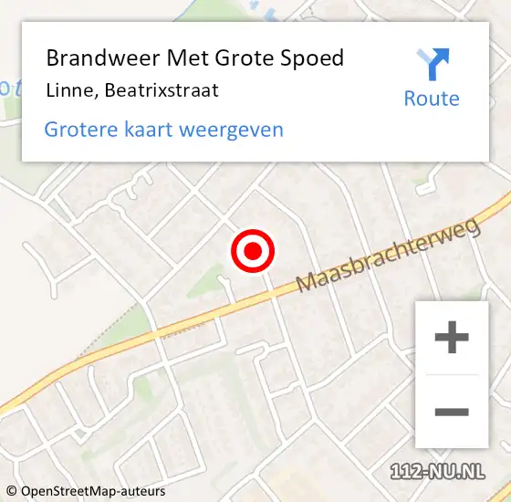 Locatie op kaart van de 112 melding: Brandweer Met Grote Spoed Naar Linne, Beatrixstraat op 28 oktober 2020 10:26