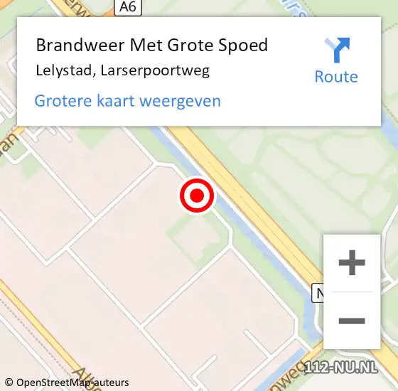 Locatie op kaart van de 112 melding: Brandweer Met Grote Spoed Naar Lelystad, Larserpoortweg op 28 oktober 2020 10:48