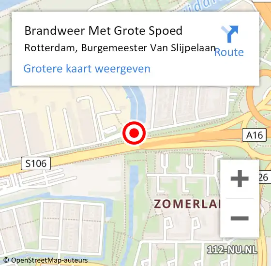 Locatie op kaart van de 112 melding: Brandweer Met Grote Spoed Naar Rotterdam, Burgemeester Van Slijpelaan op 28 oktober 2020 13:16