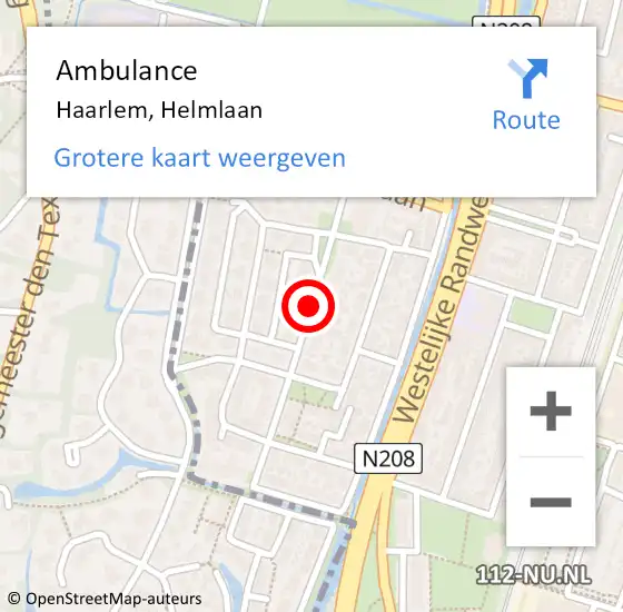 Locatie op kaart van de 112 melding: Ambulance Haarlem, Helmlaan op 28 oktober 2020 15:18