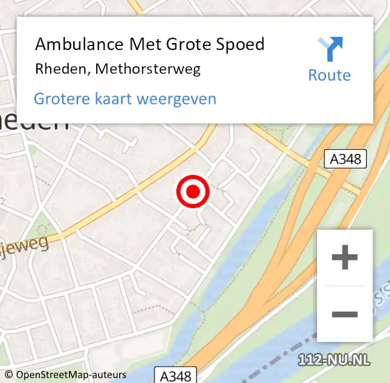 Locatie op kaart van de 112 melding: Ambulance Met Grote Spoed Naar Rheden, Methorsterweg op 1 november 2020 17:04