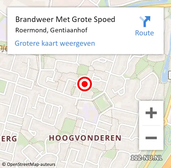 Locatie op kaart van de 112 melding: Brandweer Met Grote Spoed Naar Roermond, Gentiaanhof op 1 november 2020 17:48