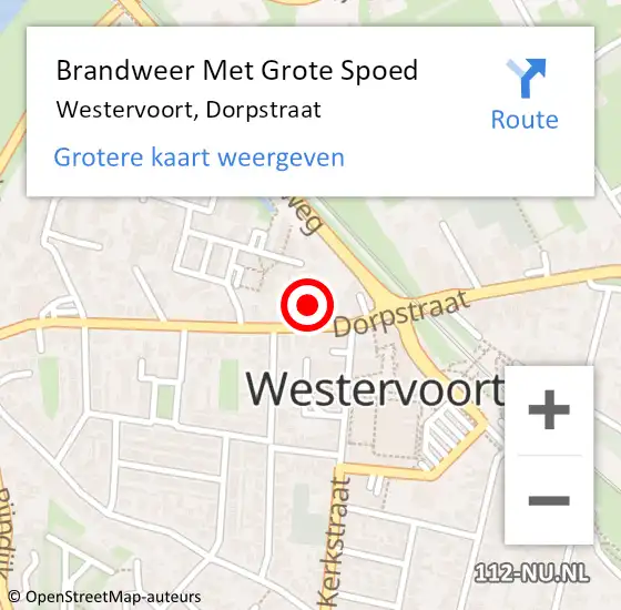 Locatie op kaart van de 112 melding: Brandweer Met Grote Spoed Naar Westervoort, Dorpstraat op 1 november 2020 17:55