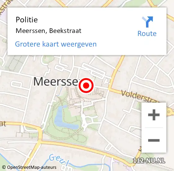 Locatie op kaart van de 112 melding: Politie Meerssen, Beekstraat op 1 november 2020 18:37