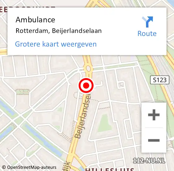 Locatie op kaart van de 112 melding: Ambulance Rotterdam, Beijerlandselaan op 1 november 2020 19:25
