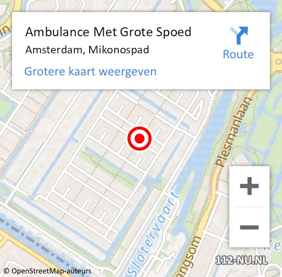 Locatie op kaart van de 112 melding: Ambulance Met Grote Spoed Naar Amsterdam, Mikonospad op 1 november 2020 20:22