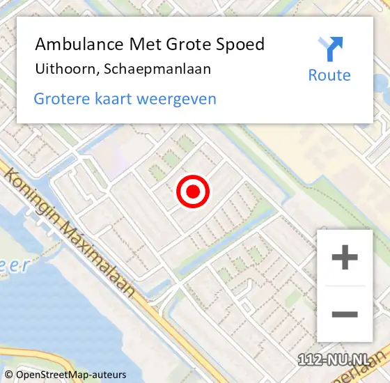 Locatie op kaart van de 112 melding: Ambulance Met Grote Spoed Naar Uithoorn, Schaepmanlaan op 2 november 2020 01:31