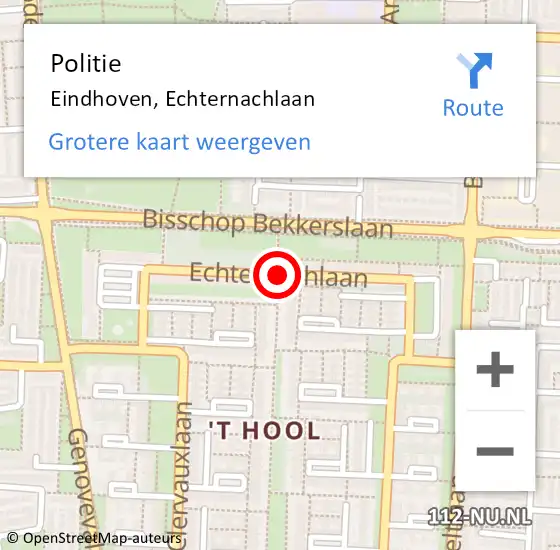 Locatie op kaart van de 112 melding: Politie Eindhoven, Echternachlaan op 2 november 2020 05:16