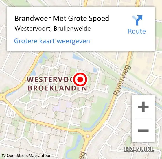 Locatie op kaart van de 112 melding: Brandweer Met Grote Spoed Naar Westervoort, Brullenweide op 2 november 2020 10:20