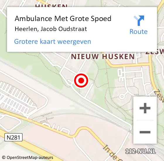 Locatie op kaart van de 112 melding: Ambulance Met Grote Spoed Naar Heerlen, Jacob Oudstraat op 23 mei 2014 08:59