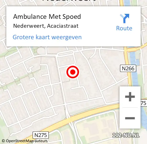 Locatie op kaart van de 112 melding: Ambulance Met Spoed Naar Nederweert, Acaciastraat op 2 november 2020 12:42