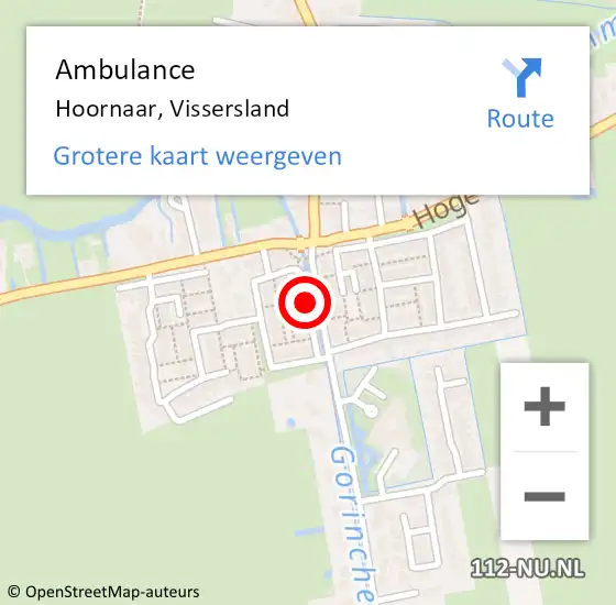 Locatie op kaart van de 112 melding: Ambulance Hoornaar, Vissersland op 2 november 2020 12:53