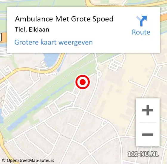 Locatie op kaart van de 112 melding: Ambulance Met Grote Spoed Naar Tiel, Eiklaan op 2 november 2020 13:03