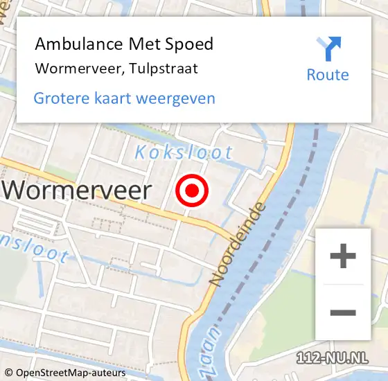 Locatie op kaart van de 112 melding: Ambulance Met Spoed Naar Wormerveer, Tulpstraat op 2 november 2020 13:09