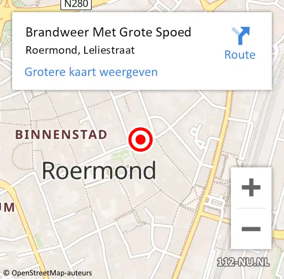 Locatie op kaart van de 112 melding: Brandweer Met Grote Spoed Naar Roermond, Leliestraat op 2 november 2020 13:17