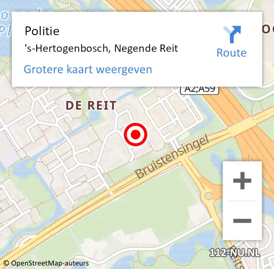 Locatie op kaart van de 112 melding: Politie 's-Hertogenbosch, Negende Reit op 2 november 2020 14:24