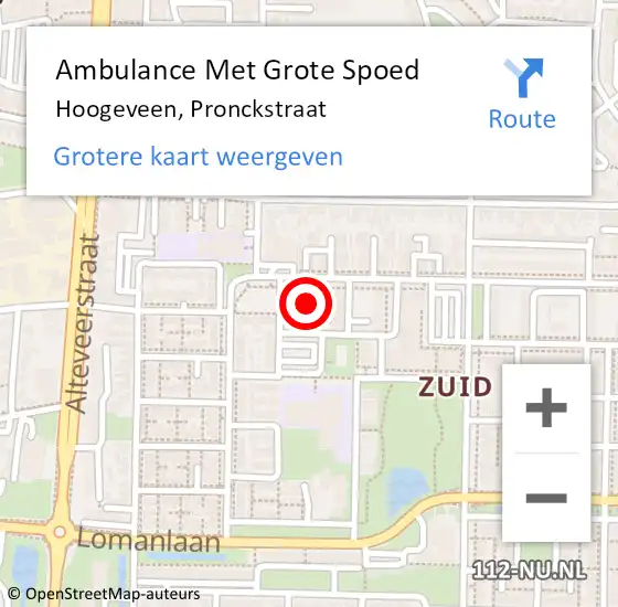 Locatie op kaart van de 112 melding: Ambulance Met Grote Spoed Naar Hoogeveen, Pronckstraat op 2 november 2020 15:12