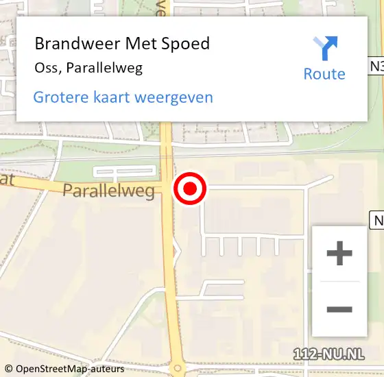 Locatie op kaart van de 112 melding: Brandweer Met Spoed Naar Oss, Parallelweg op 2 november 2020 15:39