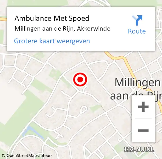 Locatie op kaart van de 112 melding: Ambulance Met Spoed Naar Millingen aan de Rijn, Akkerwinde op 2 november 2020 16:15