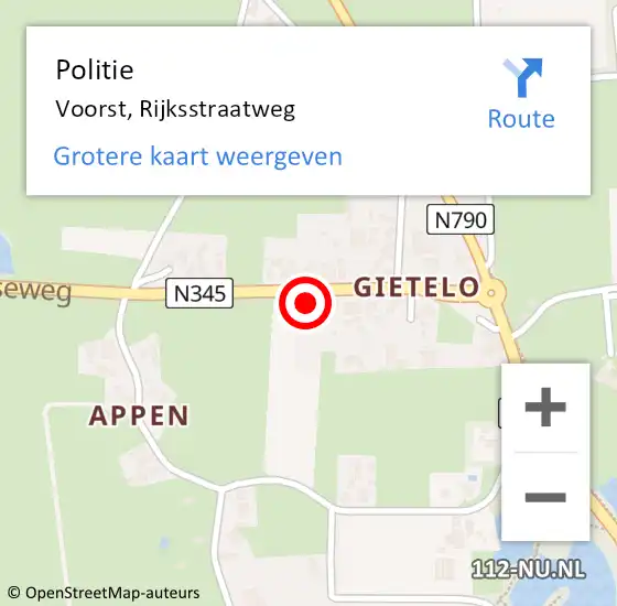 Locatie op kaart van de 112 melding: Politie Voorst, Rijksstraatweg op 2 november 2020 16:36