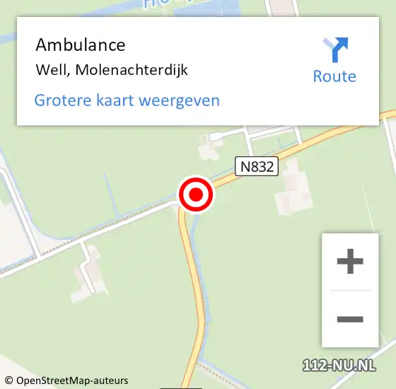 Locatie op kaart van de 112 melding: Ambulance Well, Molenachterdijk op 2 november 2020 17:16