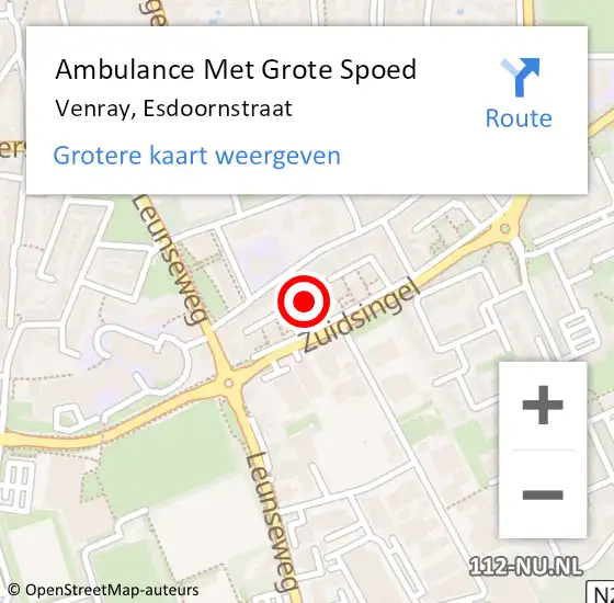 Locatie op kaart van de 112 melding: Ambulance Met Grote Spoed Naar Venray, Esdoornstraat op 2 november 2020 17:46